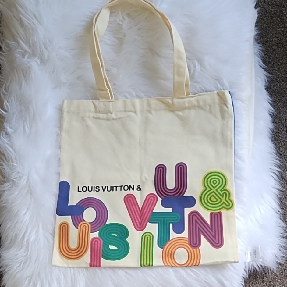 Louis Vuitton- EUC! Cream Tote with Pink, Blue, Green & Yellow Graphic - Picture 2 of 2